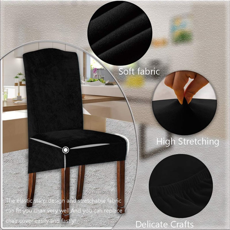 KELUINA Velvet Plush XL Dining Chair Covers, Stretch Chair Slipcover, Spandex High Chairs Protector Covers Seat Slipcover with Elastic Band for Dining Room,Wedding, Ceremony, Banquet (Black, Set of 6) - Image 2